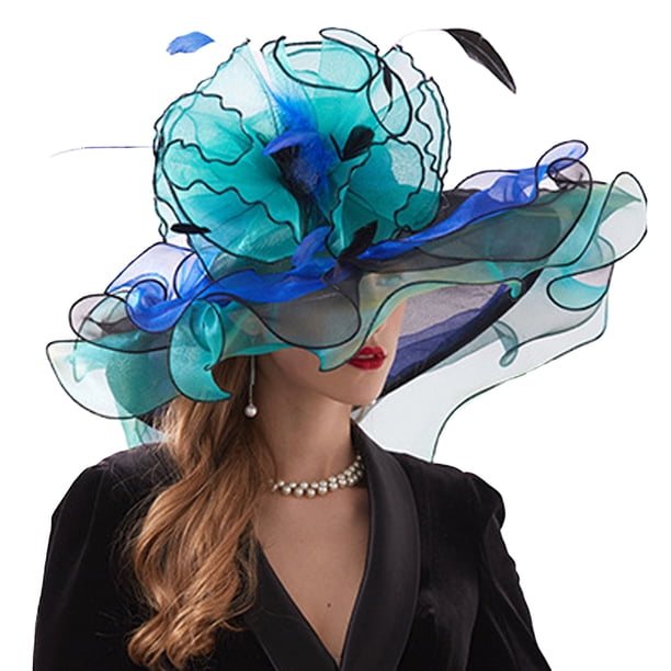 Txlixc Sombrero de mujer elegante tela de malla plegada con flores adornadas con cornisa ancha Txlixc moda