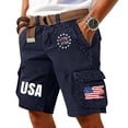 thumbnail image 2 of Men's Vintage Washed Cargo Shorts with America 250 Years Graphic and Utility Pockets Featuring Loose Fit Design for Summer Fishing Hiking Travel Vacation Navy L, 2 of 5