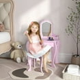 thumbnail image 2 of Qaba Kids Vanity Table with Mirror and Stool, Cloud Design, Drawer Pink, 2 of 10