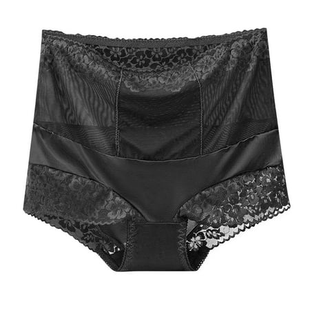 Virmaxy Womens High Waist Sharping Underwear Panties Solid Color Underwear High Waisted Lace Tight And Breathable Underwear Panties Black-A XL