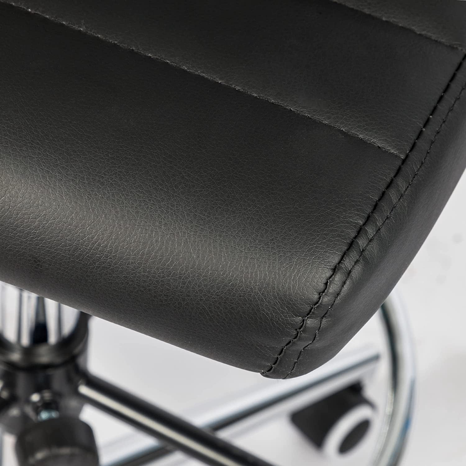 Drafting Chair Armless Desk Stool, 400 LBS Ergonomic Leather Tall Office Chair with Adjustable Foot Ring, Modern Standing Desk Chair with Ribbed Mid Back, Swivel Rolling Drafting Stool.