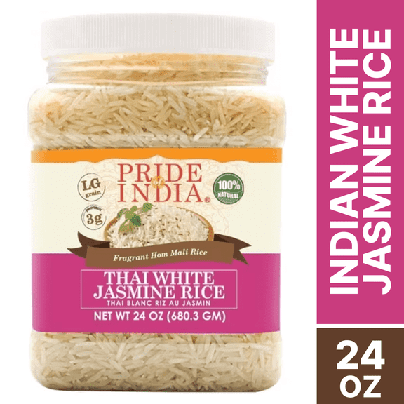 Pride Of India - Thai White Jasmine Rice - Fragrant Hom Mali Rice, 1.5 Pound Jar
