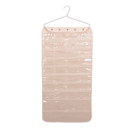 Household Essentials Premium Hanging Jewelry Organizer, Durable Canvas with PEVA Pockets, Built-in Aluminum Hanger, Double-Sided with 80 Pockets, Lightweight, Natural