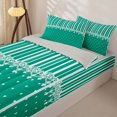 thumbnail image 2 of Castle Fairy Retro Vertical Stripe Zipper Twin Comforter Sets with Fitted Sheet and 2 Pillowcases,Minimalism Heart Dot Zipper Bedding Set,Emerald Green White,Reversible, 2 of 7