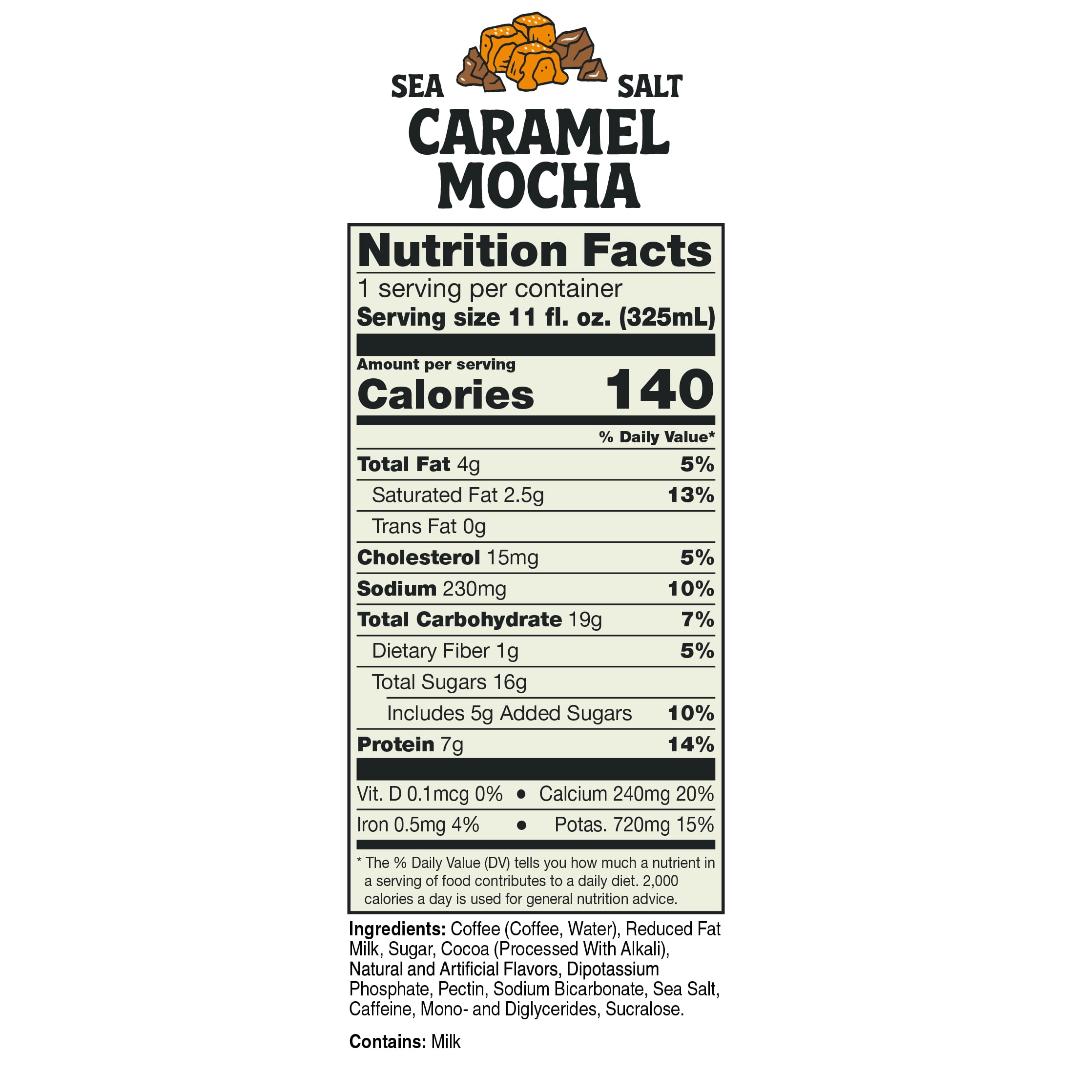 (4 pack) Bones Coffee Company Sea Salt Caramel and Chocolate Flavored Iced Coffee Latte, Ready To Drink Canned Coffee, 11 fl oz Can