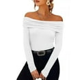 thumbnail image 3 of Perfectbot Womens Off Shoulder Tops Long Sleeves Sexy Slim Fit Shirts Casual Soft Gathered Blouse, 3 of 7