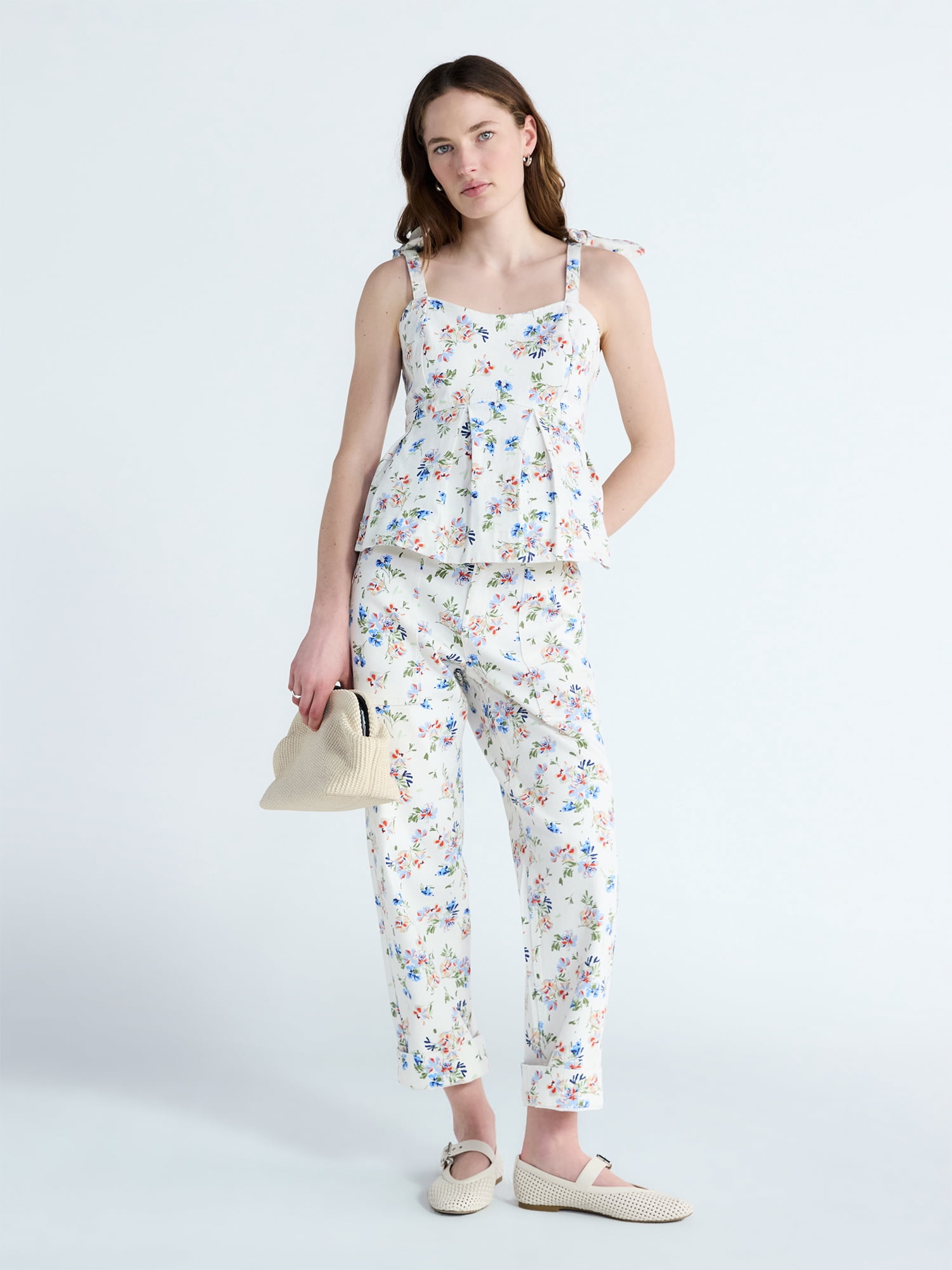 Free Assembly Women's Floral Sleeveless Peplum Top, Sizes XS-XXL