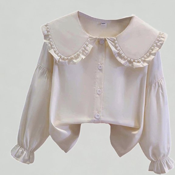 Xijirk Girls Shirts Elegant Long Sleeve Ruffle Blouse Formal Party Wear and School Button Down Shirt,9-10 Years