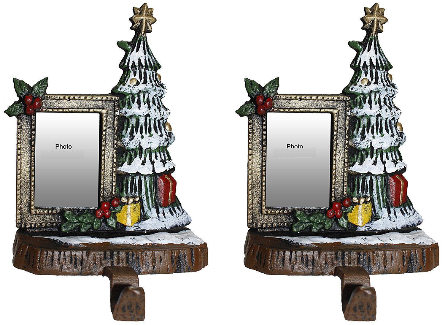 Lulu Decor, Cast Iron Decorative Christmas Tree Stocking Holders with wallet size photo frame ...