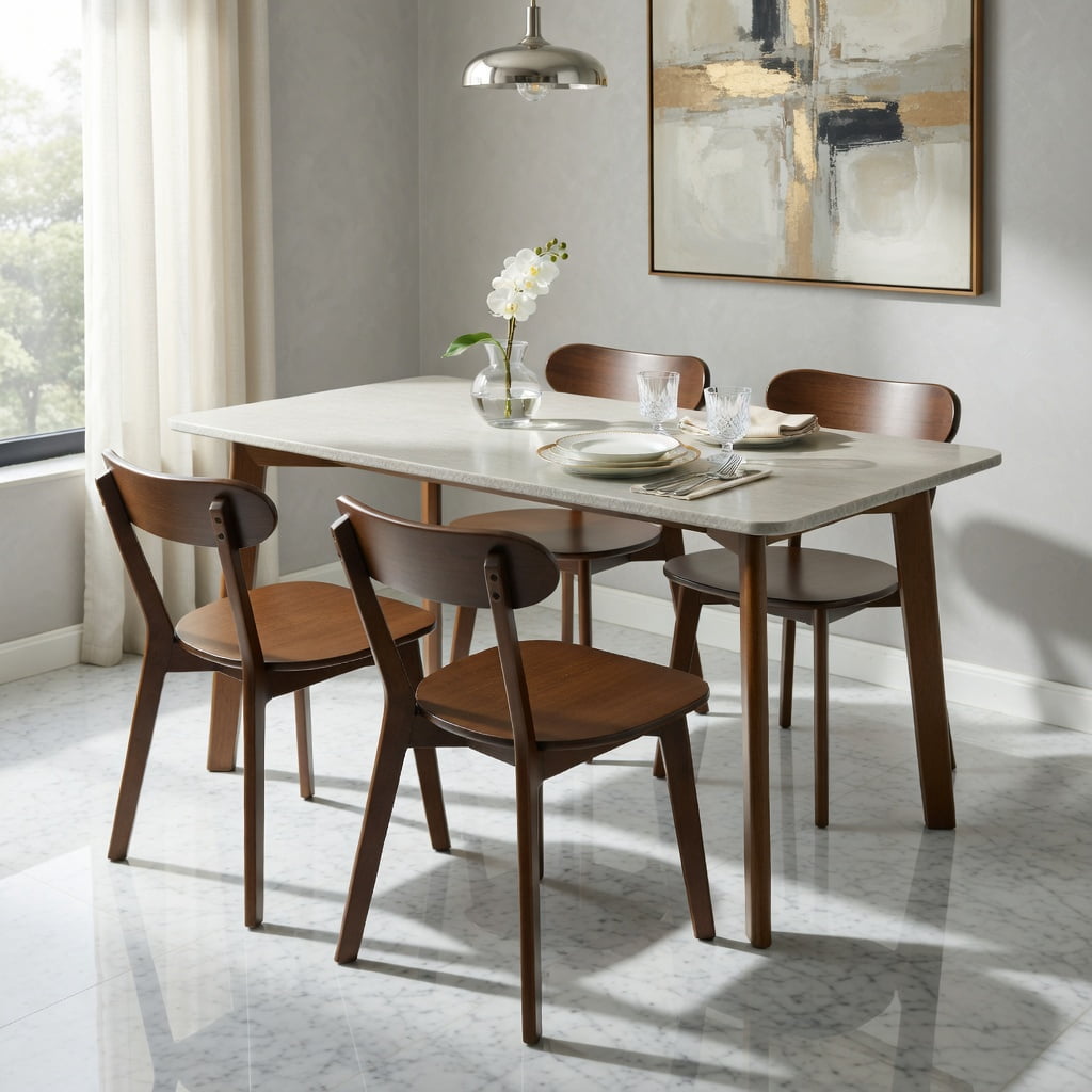 Hommoo Mid Century Modern Solid Wood Dining Chairs Set of 2, Ergonomic Curved Backrest, Adjustable Leveling Feet, for Dining Room, Kitchen & Living Room, Walnut