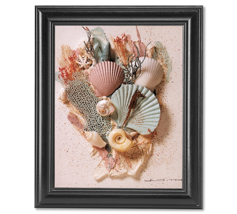 Ocean Starfish Sea Shell Beach Bathroom # 2 Wall Picture Black Framed 