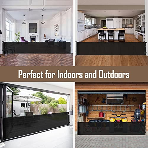 185 Inch Extra Long Baby Gates for Large Openings, Retractable Baby Gates Extra Wide Retractable Dog Gate Outdoor Retractable Gate Indoor Extra Large Dog Gate, Mesh Gates for Kids Or Pets, Black