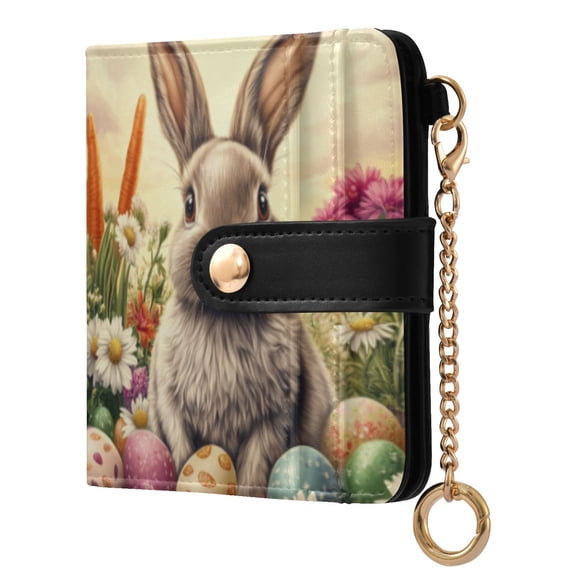 Qxltty Lovely Easter Bunny Ladies Wallet Rfid Slim Thin Compact Credit Card Women Wallet Zipper Coin Pocket and ID Window for Female Gifts