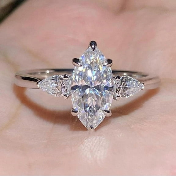 solitaire jewels 2CT Marquise With Side Pear 3 stone Engagement Ring For Women, 14K Yellow Gold