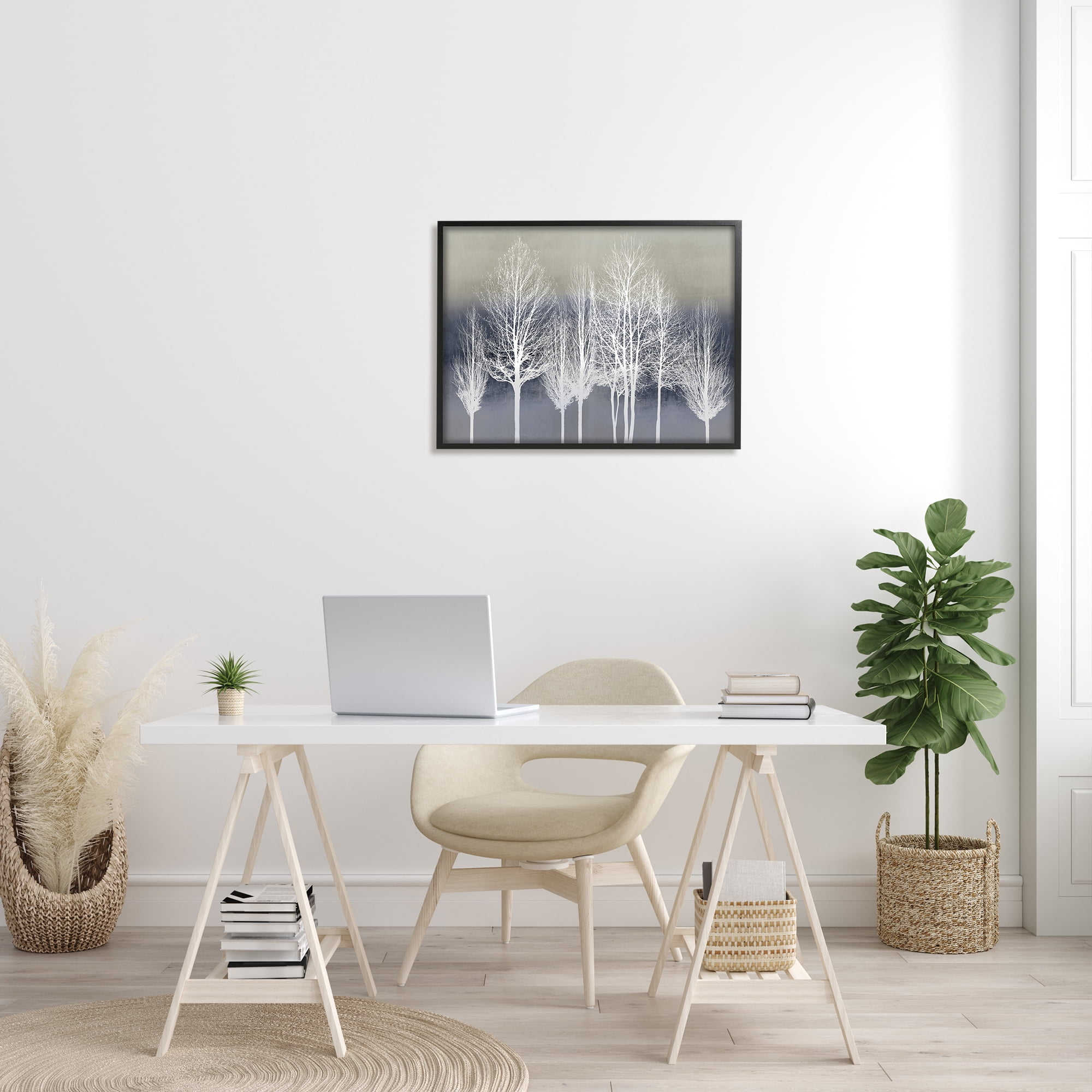 Stupell Industries Modern Tree Forest Winter Landscape over Pattern Cabin Painting Black Framed Art Print Wall Art, 24 x 30, Design by Kate Bennett
