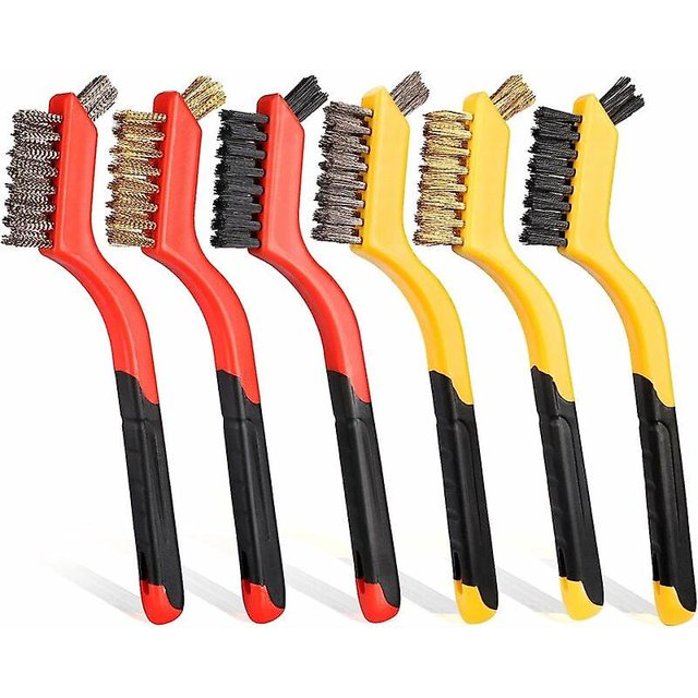 6 cepillos de alambre (acero, latón y nailon) para limpiar escorias y rayones de soldadura, cepillo de alambre con mango curvo, cepillo de cerdas de alambre, cepillo para óxido