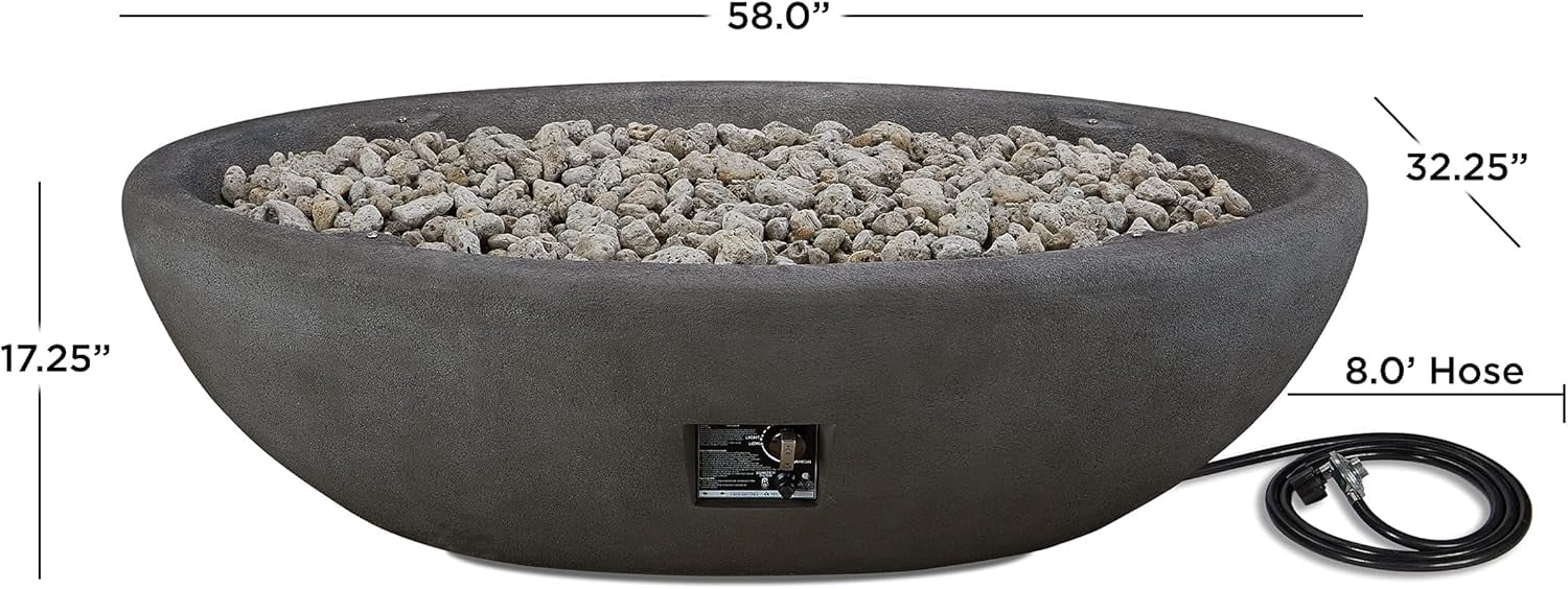 Real Flame Riverside 58" Oval Concrete Propane Fire Pit in Shale