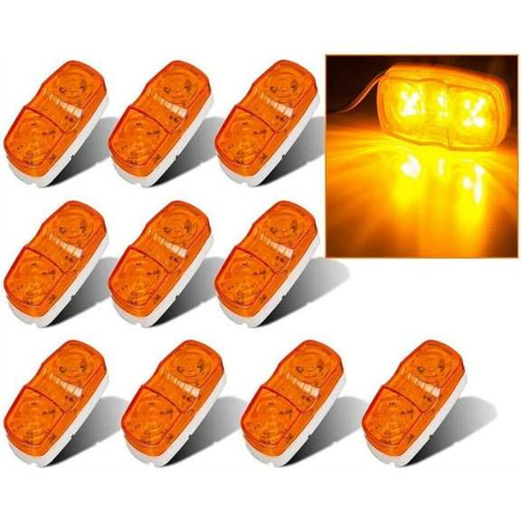 EXERAUO Trailer Marker Lights Amber, RV Side Marker light 12LED Double Bullseye Clearance Light, Surface Mount Waterproof Side Marker Light Fit for Most 12V Truck Camper(10 Pack)