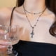 thumbnail image 2 of Collar de cuentas cruzadas de circonita para mujer, cadena de cuello apilada de doble capa larga, cadena de clavícula que combina con todo, 2 of 5