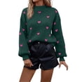 thumbnail image 2 of CAIXIA Fall Sweaters For Women Heart Print Crewneck Long Sleeve Pullover Tops Soft Basic Clothes Loose Shirts Fashion Work Outfits Fall Winter Clothes,Dark Green, 2 of 5
