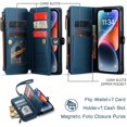 thumbnail image 3 of for iPhone 14 Case, RFID Blocking for iPhone 14 Wallet Case for Women Men with Credit Card Holder Slots Zipper Book Flip PU Leather Protective Cover for iPhone 14 Phone Case, Dark Blue, 3 of 11
