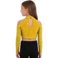 thumbnail image 6 of iiniim Girls Sequin Rhinestones Crop Top Cold Shoulder Long Sleeve Sparkle Tee Hip Hop Jazz Dance Shirt Gold 14, 6 of 7