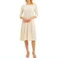 thumbnail image 3 of Uhndy Women's Dress 3/4 Sleeve Round Neck Swing Midi Dress Casual Loose T-Shirt Dress Beige M, 3 of 6