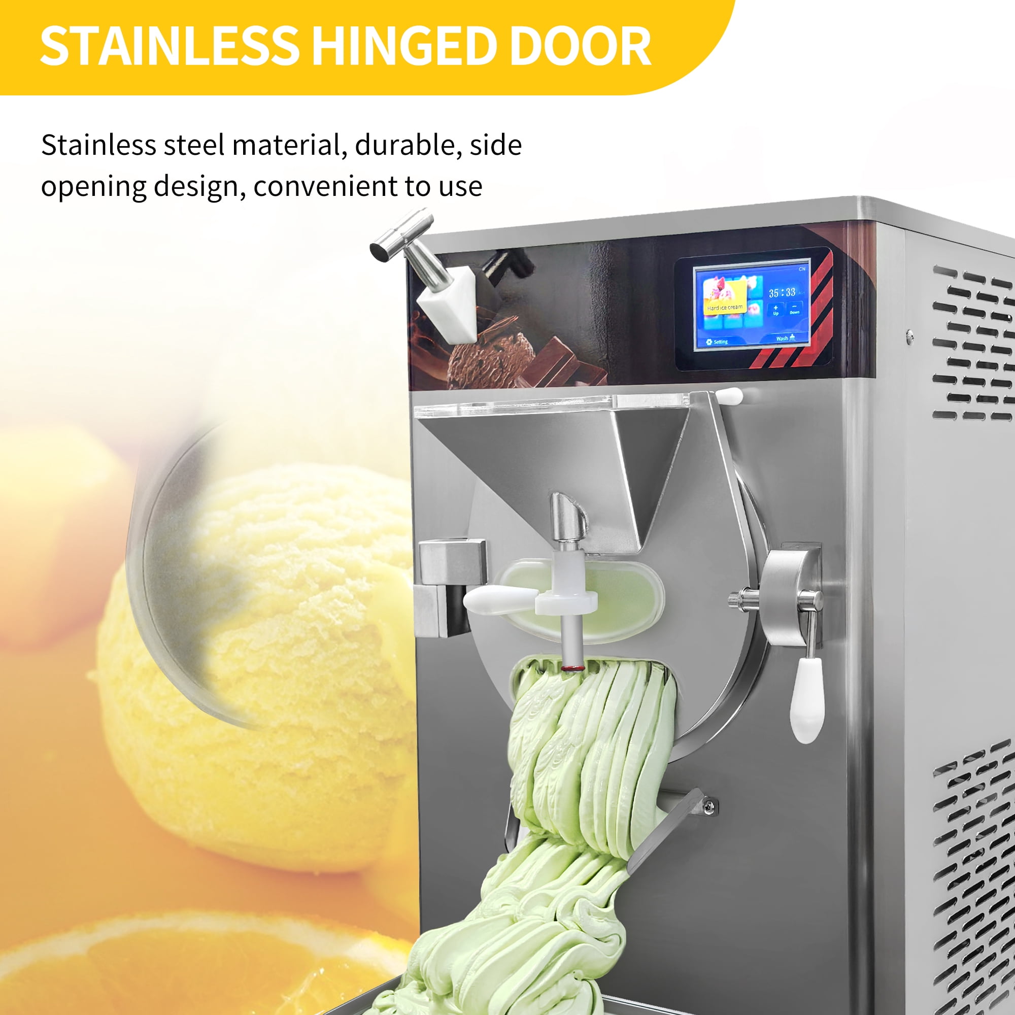 Mvckyi Gelato Ice Cream Machine, 12L 13 Gal/H Hard Ice Cream Maker Commercial, Batch Freezer Italian Ice Maker, 5 inch Touch Control Pane