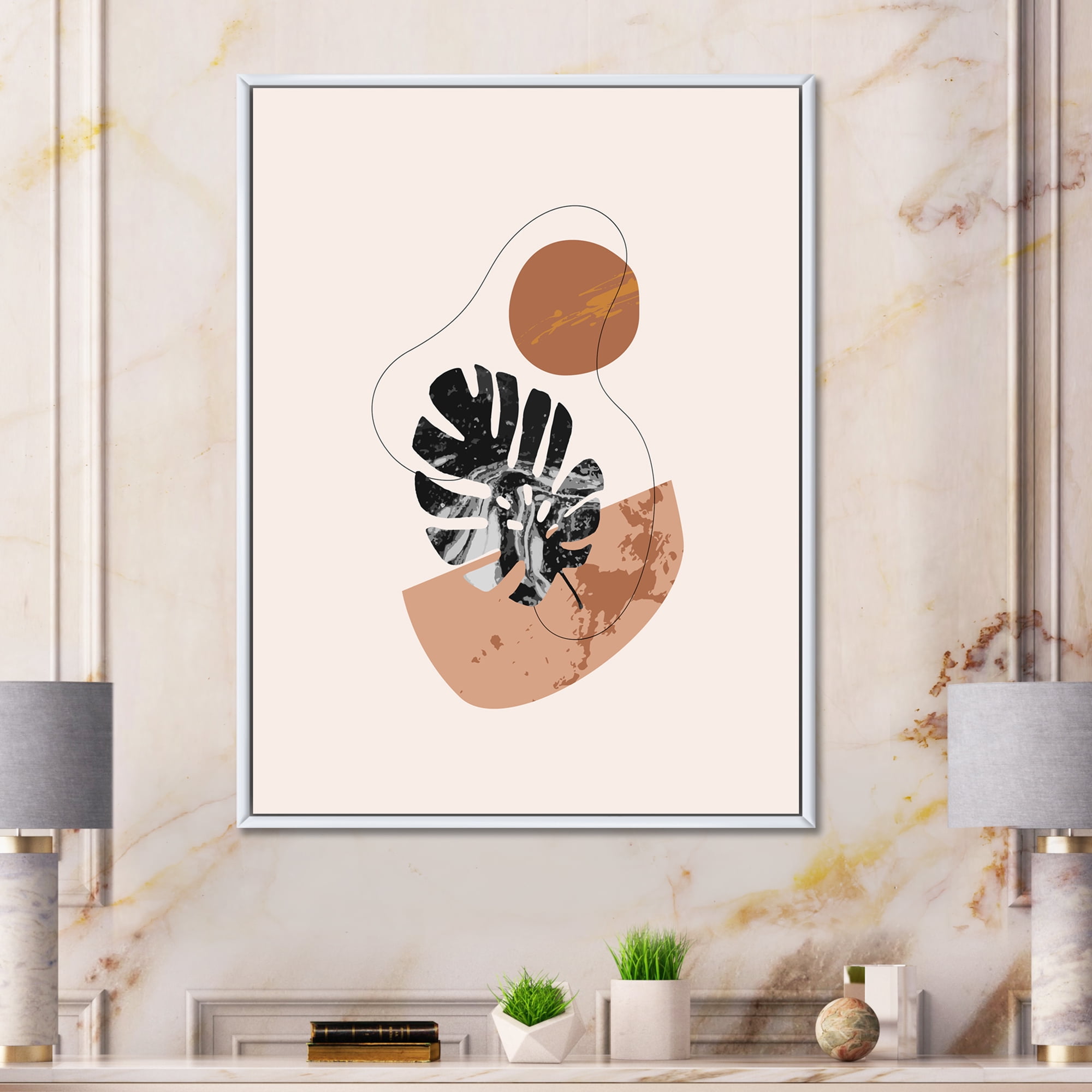 Designart 'Abstract Tropical Monstera Shapes and Leaves' Modern Framed Canvas Wall Art Print