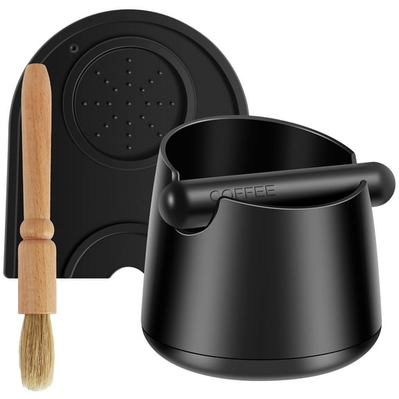 Lieonvis Coffee Knock Box,Set of 3 Pieces Espresso Knock Box Coffee Tamper Mat with Wood Brush,Espresso Dumpster with Removable Knock Lever and Non-Slip Base,for Barista Bar Shop Worktop