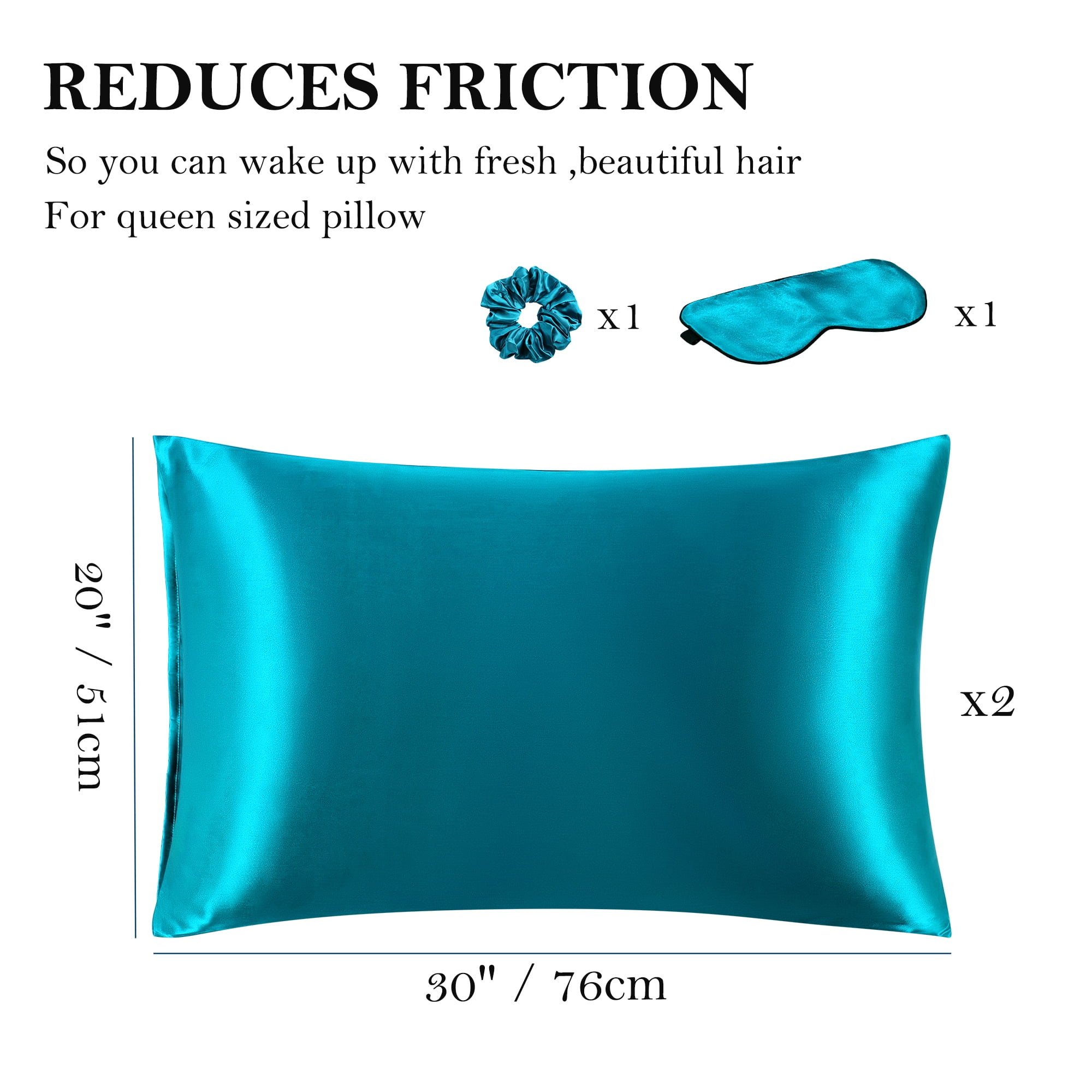 Unique Bargains Set of 2 Durable Soft Enveloped Closure Satin Pillowcase Peacock Blue Queen(20"x30")