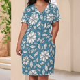 thumbnail image 4 of Blue Background White Floral Pattern Women's Loose Short Sleeve Dress Casual Summer Plus Size Long Dresses with Pockets, 4 of 6
