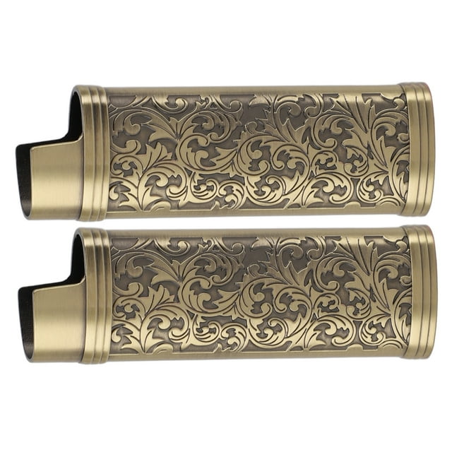 2 Pcs Metal Lighter Case Cover Holder with Vintage Floral Stamped, Zinc Alloy Shell Lighter Sleeve, Vintage Style Lighter Case Cover for Lighter Protection, Camping