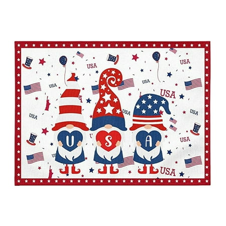 

piaybook Placemats for Dining Table Fourth Of July Independant Day Blue Red Placemat The Festive Atmosphere Decorated With Flax Table Mat Heat-Resistant Placemats Home Kitchen Decor