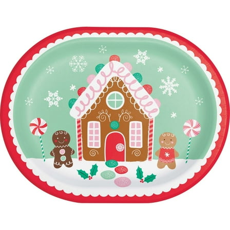 Holiday Gingerbread Sweets 12-inch Oval Paper Plates 8 Per Pack