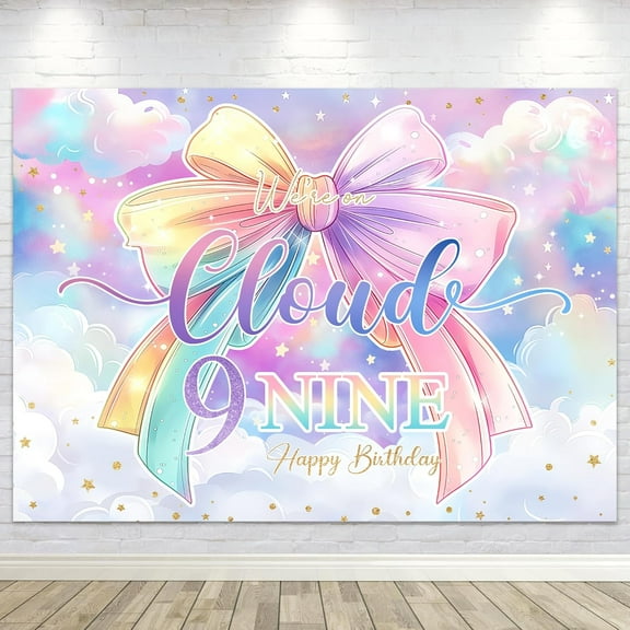 Bow Colorful Beautiful Backdrop On Cloud 9 Birthday Backdrop for Girls Photography Background Decoration Colorful Modern Beautiful Fabric Photo Shoot Studio Props