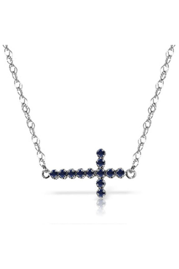 14k 18" White Gold Cross Necklace with Natural Sapphires