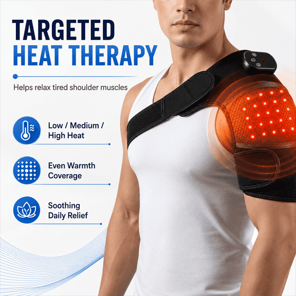 Heated Shoulder Massager with Heat and Vibration, 100cm Adjustable Strap for Shoulder and Neck Muscle Comfort