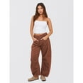 thumbnail image 2 of Lentta Women's Mid Rise Cord Barrel Jeans Casual Baggy Wide Leg Corduroy Cropped Pants with Pockets, 2 of 8