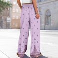 thumbnail image 6 of WTOBBY Women's Boho Floral Print Wide Leg Palazzo Pants Featuring High Waist Elastic Drawstring Side Pockets and Casual Summer Comfort ,Light Purple L, 6 of 6
