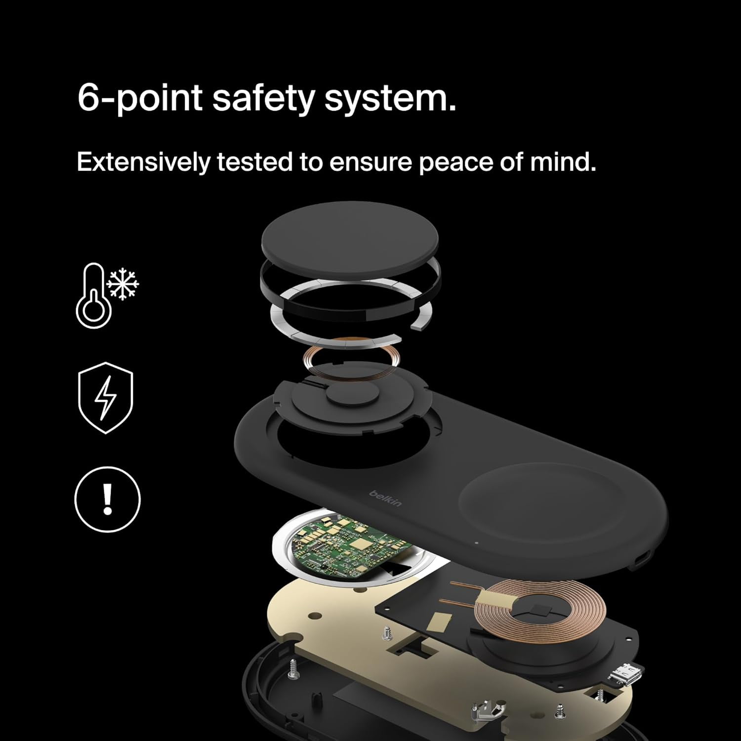 Belkin 2-in-1 Wireless Charging Pad w/ Qi2 15W + Additional USB-C Port - MagSafe-Compatible iPhone Charger, Charging Station for iPhone 16, iPhone 15, & iPhone 14 Series, AirPods, and More - Black