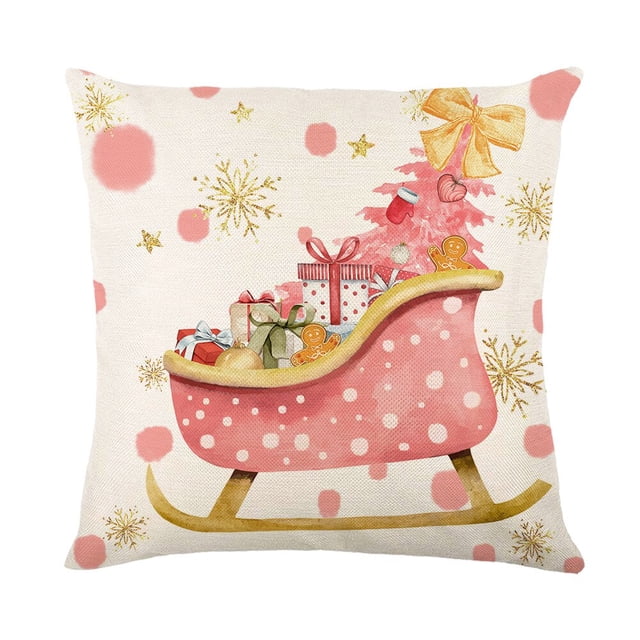 Funda de almohada de lino para decoración del hogar, cubierta de cojín de 45x45cm para sofá, coche, árbol de Navidad, alce, muñeco de nieve, Año Nuevo 2024