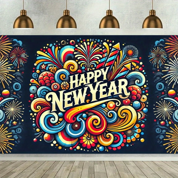 Happy New Year Backdrop Colorful Fireworks Cheers to The New Year Photography Background New Year Eve Party Decorations Banner Supplies Photo Booth Props