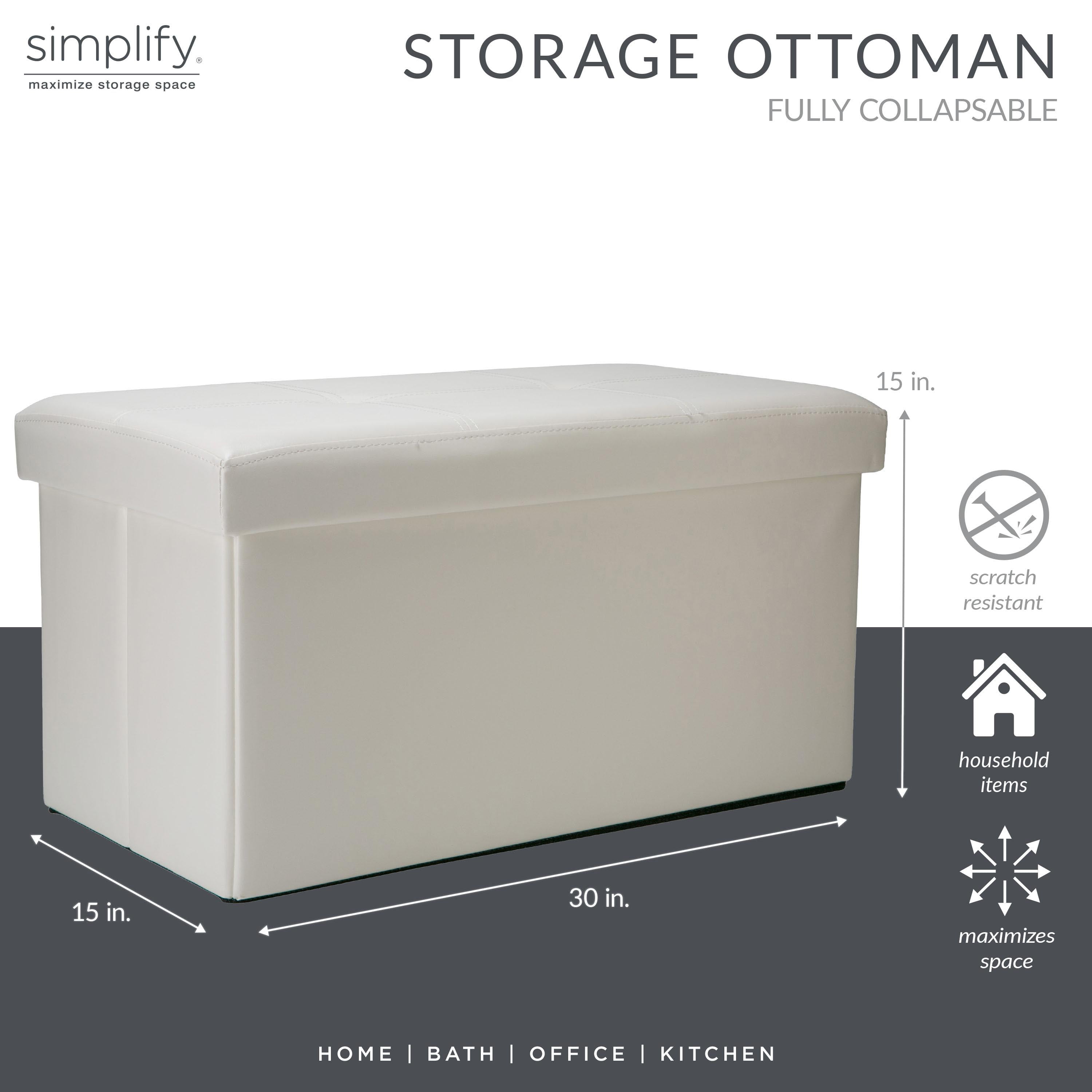 Simplify Faux Leather Double Folding Storage Ottoman, Modern, Ivory