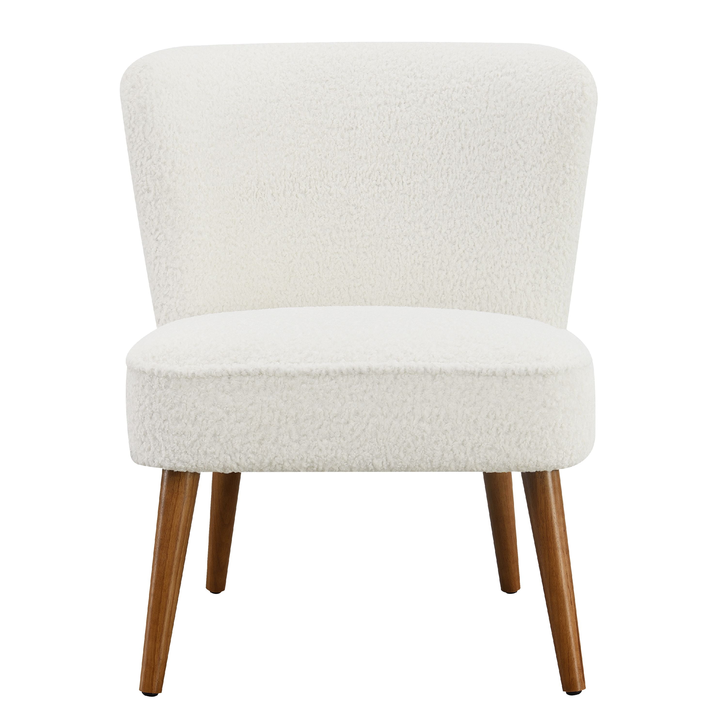 Home Meridian MidCentury Armless Chair in Faux Fur White