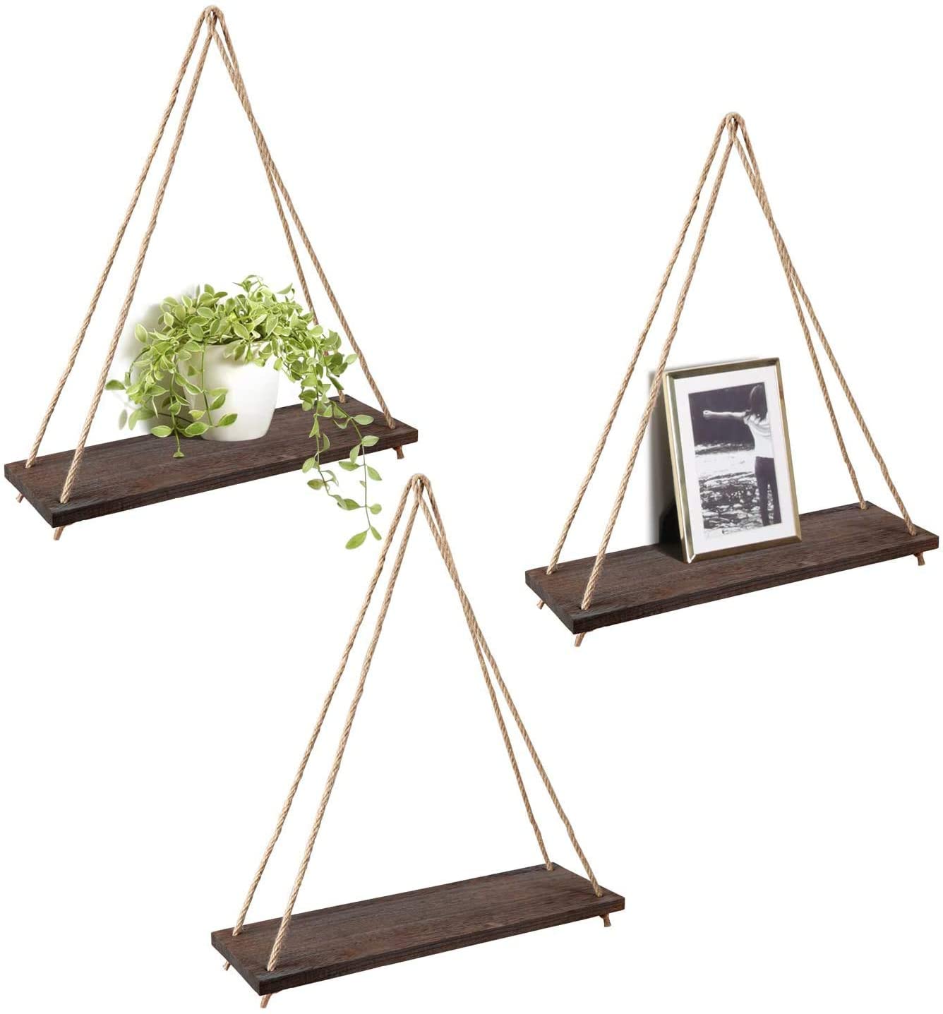 Wood Wall Hanging Shelves Boho Decor Swing Rope Rustic Floating Shelf Set Of 3 Wall Display Shelving Home Organizer Rack For Living Room Bedroom Bathroom Kitchen Walmart Com Walmart Com