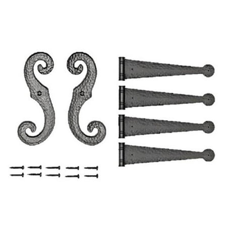 Exterior Shutter Hardware - 20-2004-07 Vinyl Hinges & S Holdback Hooks for Exterior Decorative Shutters Set, Dark Gray