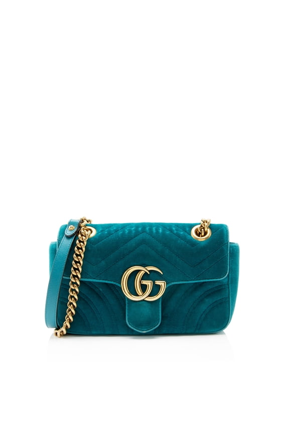 Pre-Owned Gucci Matelasse Velvet GG Marmont Small Flap Bag