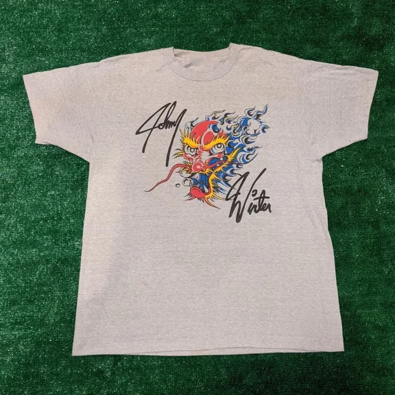 Vintage Johnny Winter Signature Cotton Men Women Sport Grey S-4XL Shirt TR102