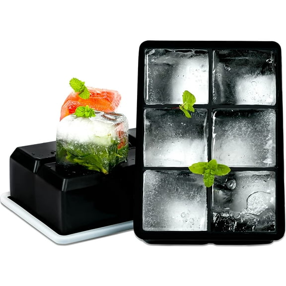 Large Ice Cube Tray 2 Pack Silicone Ice Cube Trays with Lid for Freezer Stackable Ice Cube Mold for Making Large Square Ice Cubes for Cocktails & Bourbon- Black